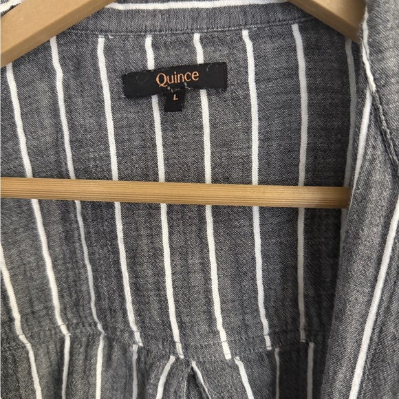 Quince 100% Organic Cotton Striped Button-Down Shirt – Charcoal/White – Size L - Picture 2 of 7
